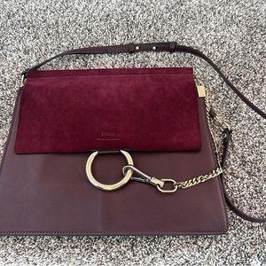 Chloe Suede Calfskin Medium Faye Shoulder Bag Dark Purple